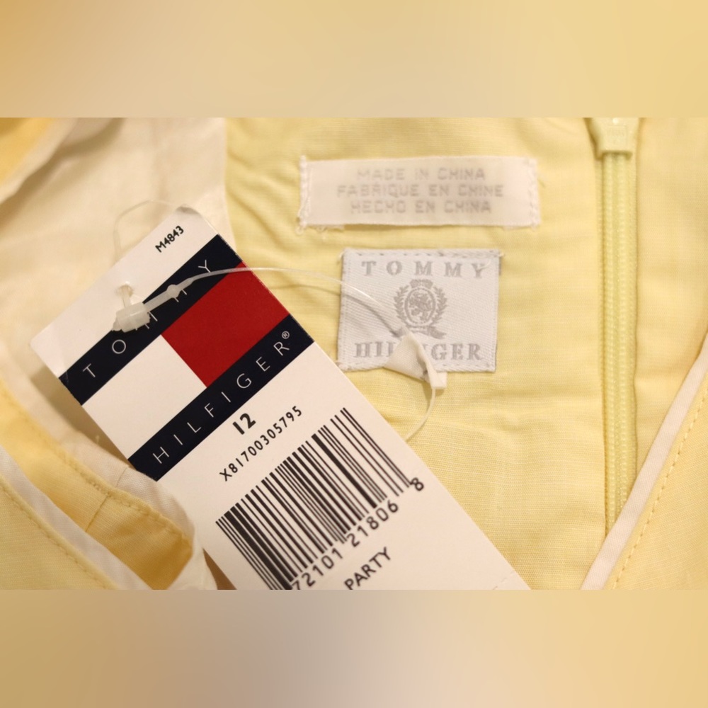 Tommy Hilfiger Girls Yellow summery dress 12 preppy solid floral embroidery - Picture 8 of 10